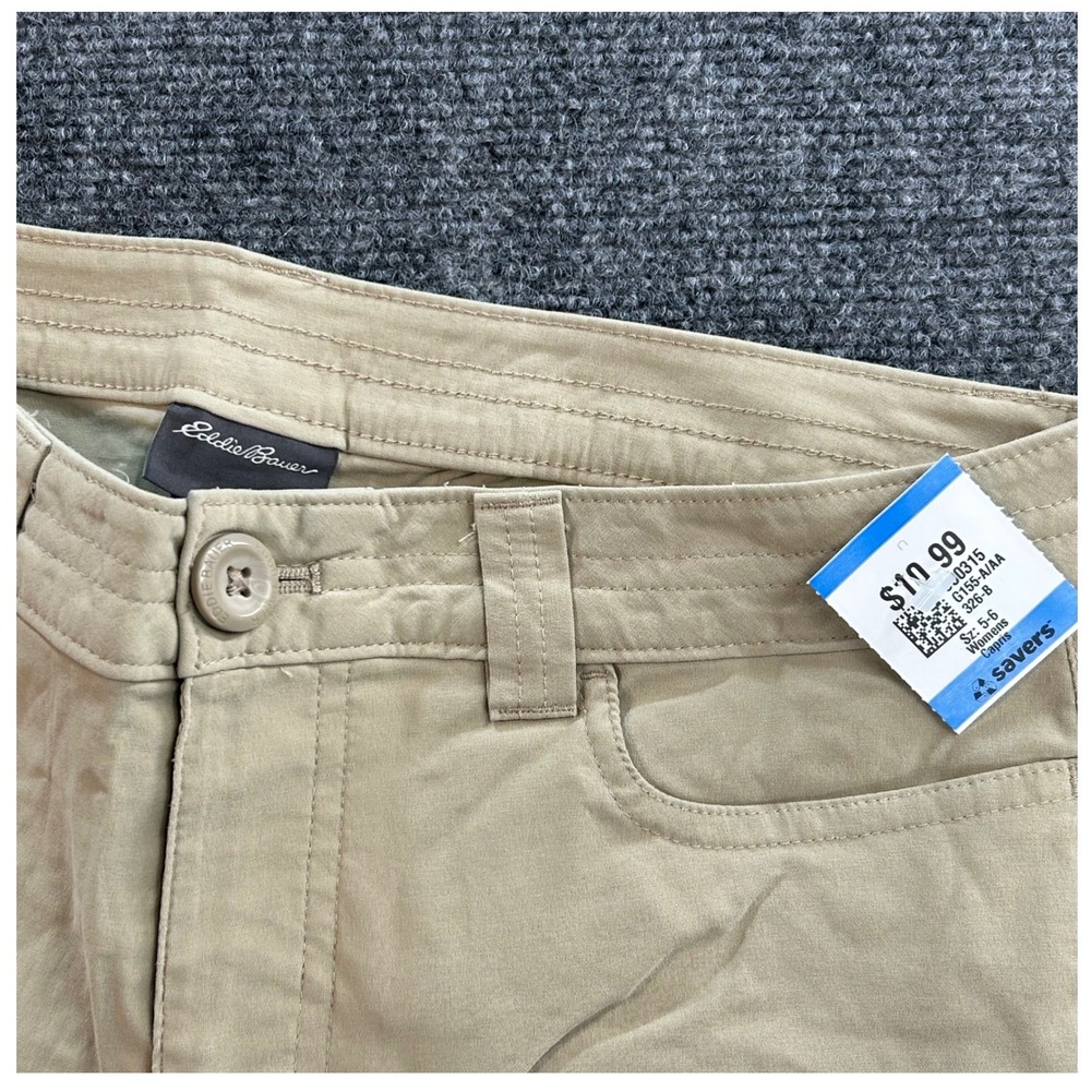 Eddie Bauer Capri Pants Womens 6 Khaki Horizon Ruched Hiking Outdoor Stretch